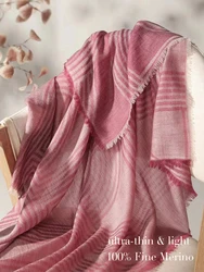 Women 100% Superfine Merino Wool Bandana Square Scarf Ultra-Light Shawl Spring Summer Muslim Hijab 100cm Luxury Sequins Scarves