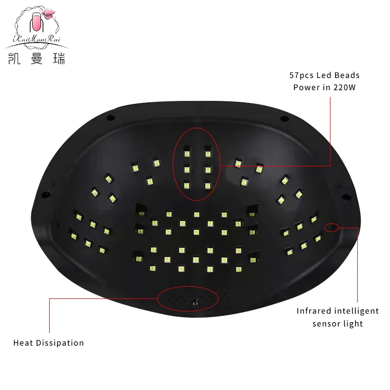 Máquina de fototerapia de alta potencia de 220W, lámpara para hornear manicura de secado rápido, secador de uñas portátil con sincronización de cuatro velocidades, entradas transfronterizas