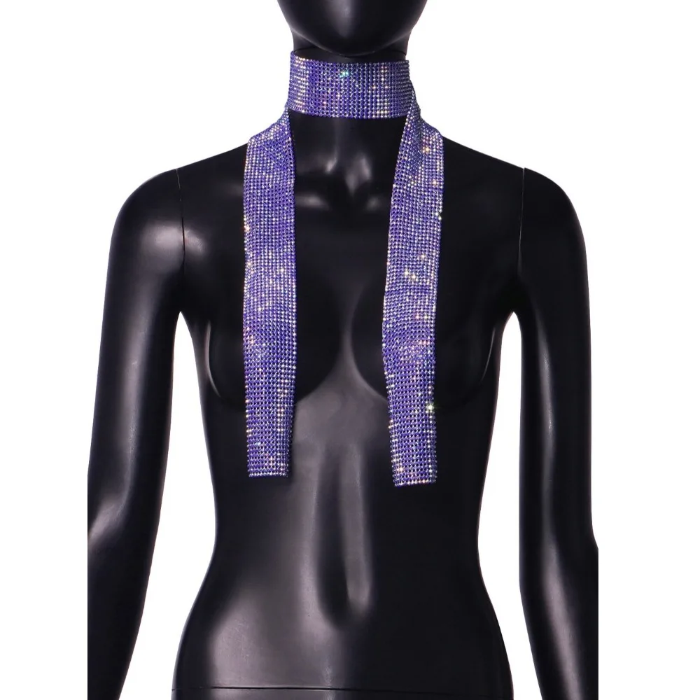 Kalung Choker Rantai Panjang Tipis Seksi dengan Liontin Berkilauan, Syal Payet Estetika Fashion, Paduan Aluminium Punk, Glittering Bling untuk Wanita