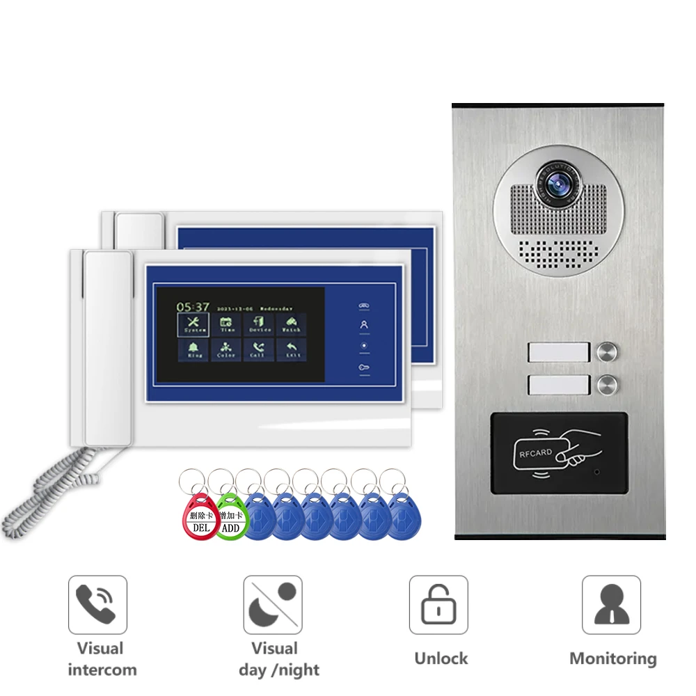 

2 Units Apartment Intercom System Video Door Phone Door Intercom Aluminum Alloy Camera 7"Inch Monitor Video Doorbell