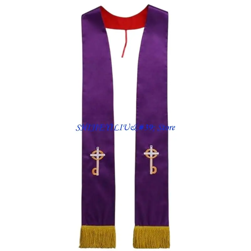 

E21F Easy Maintenance Polyester Graduation Stole Including Religious Embroidery Pattern For Simple Care Daily Church