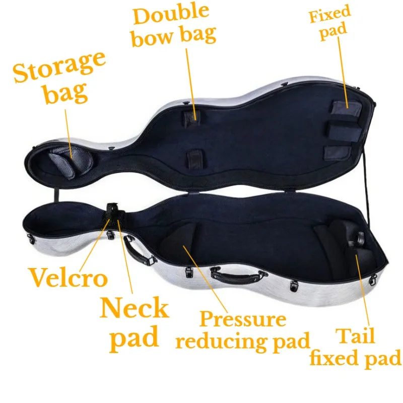 Custodia per violoncello in fibra di carbonio 4/4 antigraffio resistente all'usura leggera spalla portatile scatola per violoncello accessori per strumenti musicali