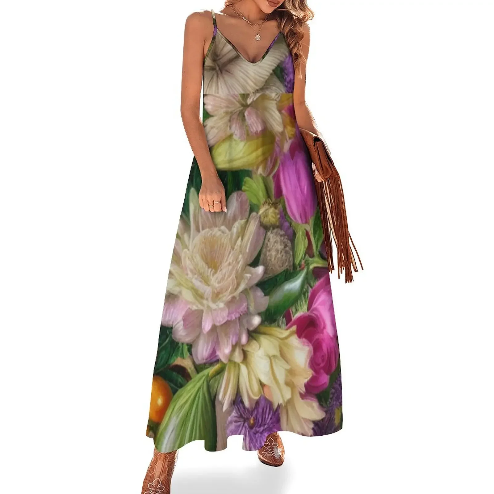 

Vintage Flowers, Botanical, Berries, Leaves, pink, orange, ivory, green Sleeveless Dress dresses for special events dress Dress