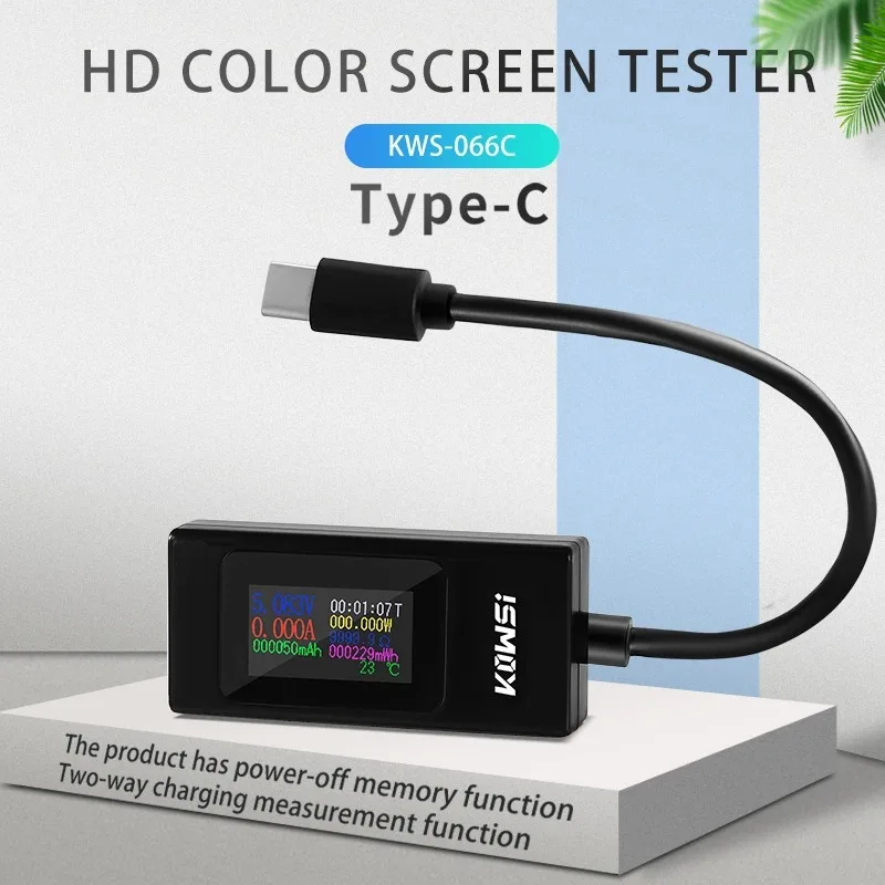 KWS-065C USB/Type-C Stroomspanningstester LCD-kleurenscherm 0-6,5A Batterijcapaciteitsdetector QC2.0 3.0 PD VOOC Snel opladen