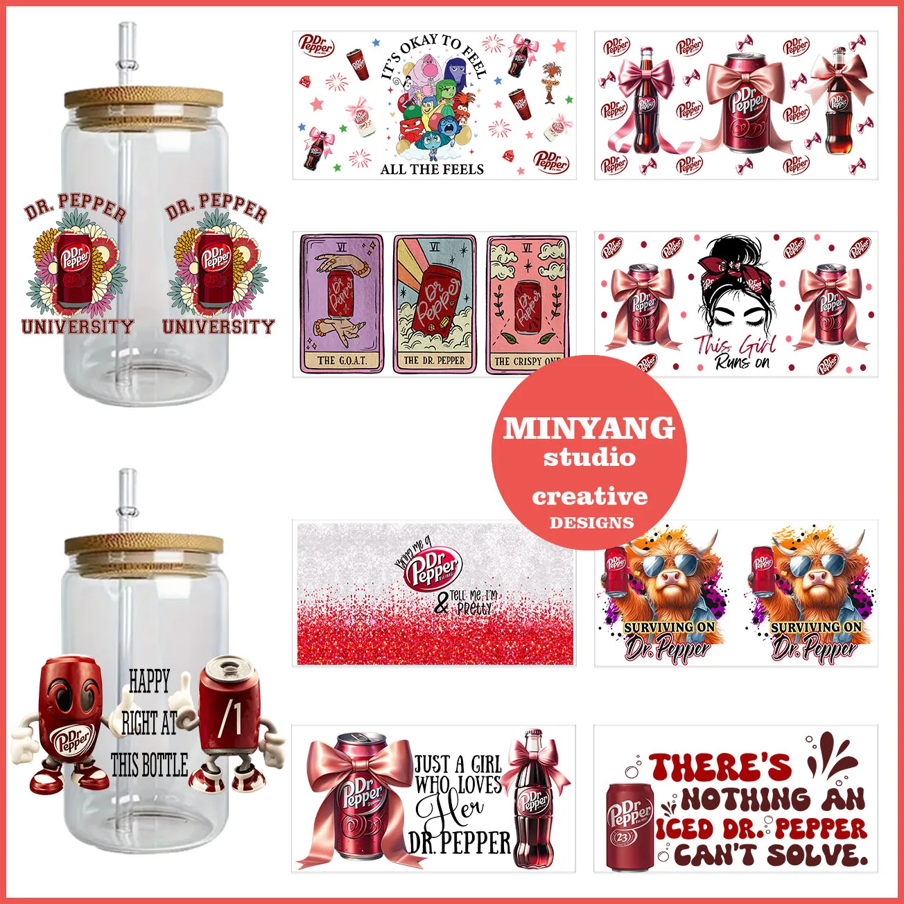 3D soda sticker peel waterproof DIY Decals 3D transfers uvdtf crystal stickers 16oz uv dtf cup wraps for Libbey Glasses