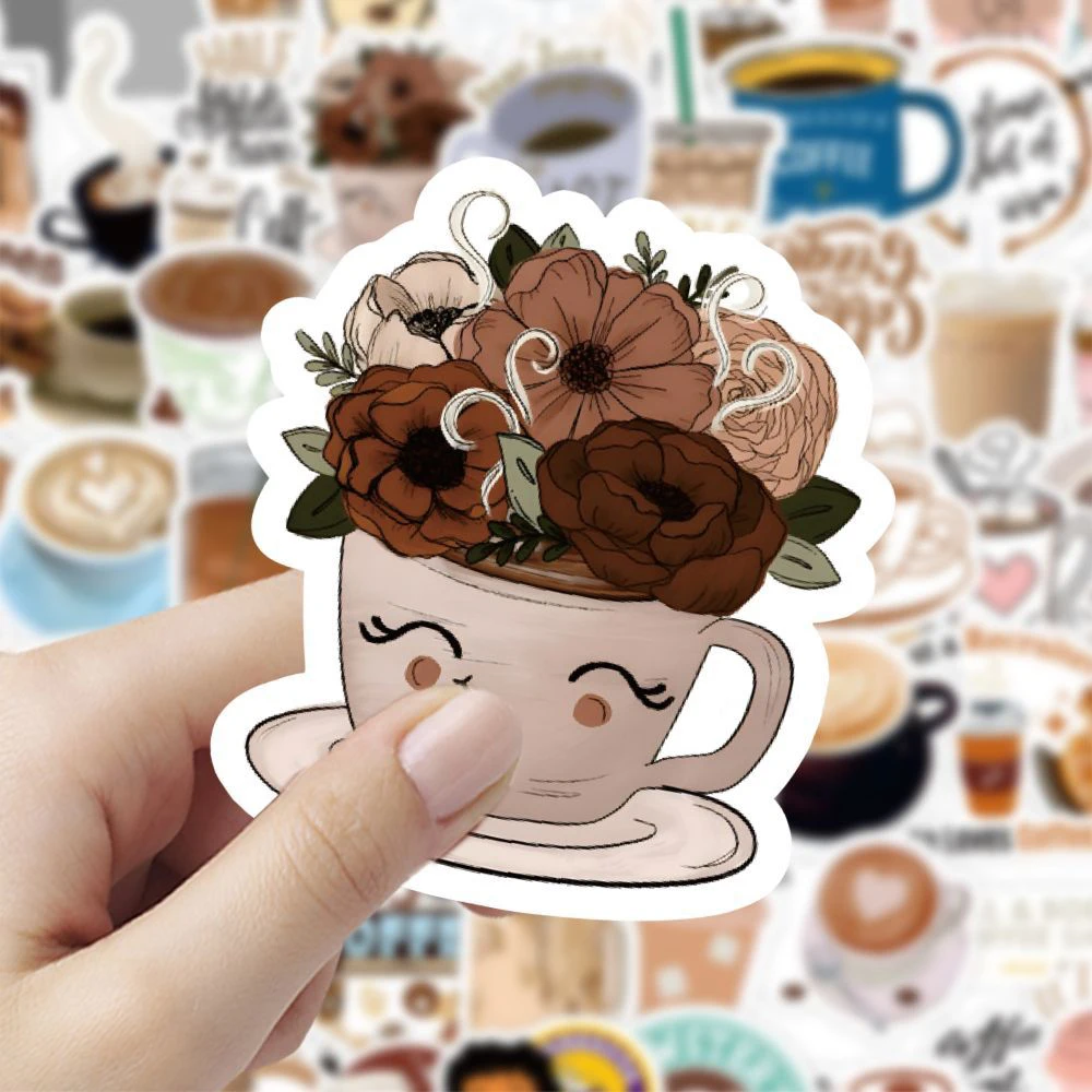 10/30/50/120pcs Cute Cartoon Coffee Graffiti Stickers Decals Laptop Water Bottle Phone Scrapbook Stationery Sticker Kids Toys