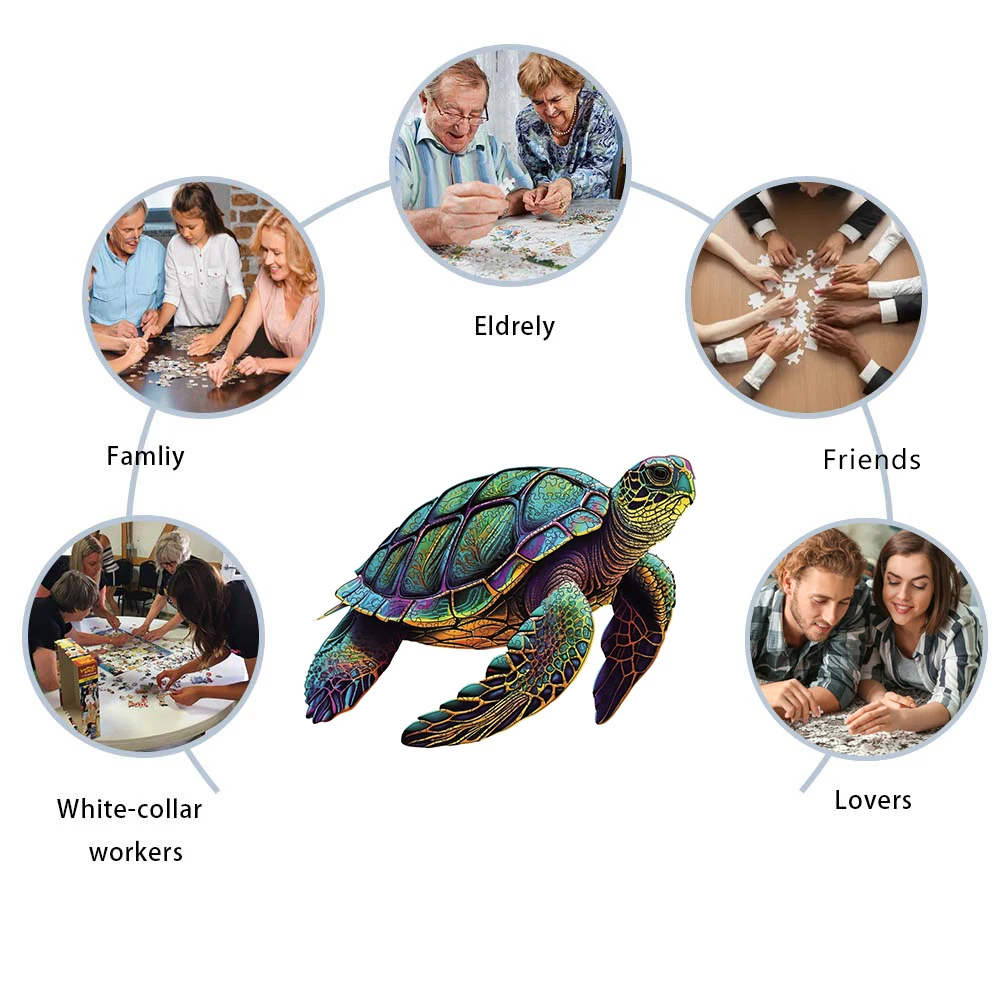 Sea Turtle Wooden Puzzle, Unique Shaped Pieces Wooden Jigsaw Puzzles for Adults, Ghristmas Gift Family Game Home Decor