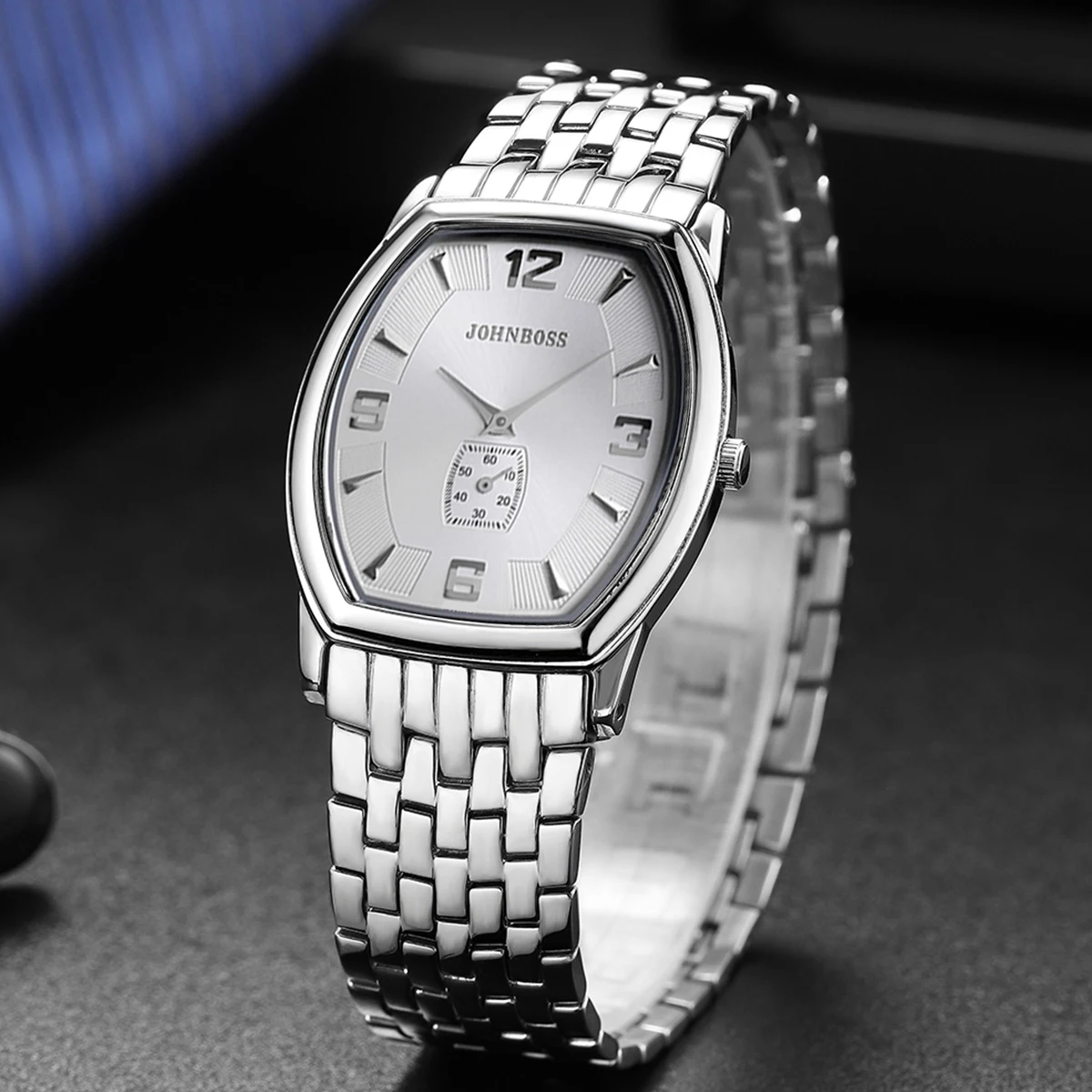 JS tonneau 6mm stainless steel watch men's Switzerland quartz move sapphire glass numeral watch business simple business