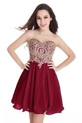 Burgundy Mini Cocktail Dresses For Women Sexy Appliques Beaded Short Evening Prom Party Gowns Homecoming Vestido De Festa