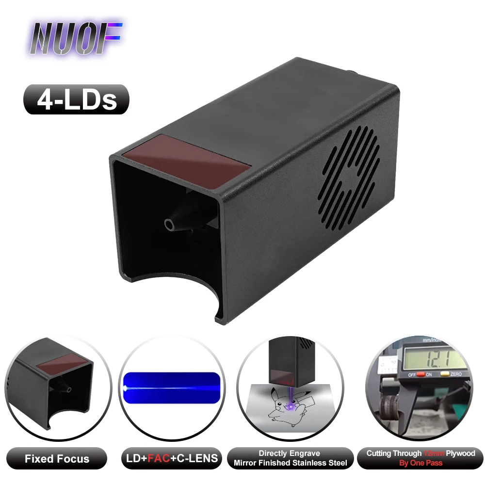 NUOF Powerful 10W 20W Air Assist with Nozzle Laser Module 450nm DIY Laser Head For Laser Engraver Fast Cutting Wood Tool Machine