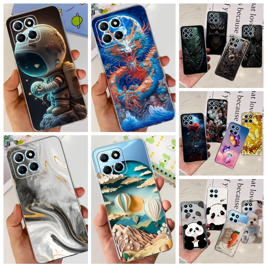 For Honor X8 X8a 4G 5G X8b Clear Soft TPU Silicone Phone Back Cover Funda Dragon Cartoon Flower Butterfly Case HonorX8 X 8 Capas