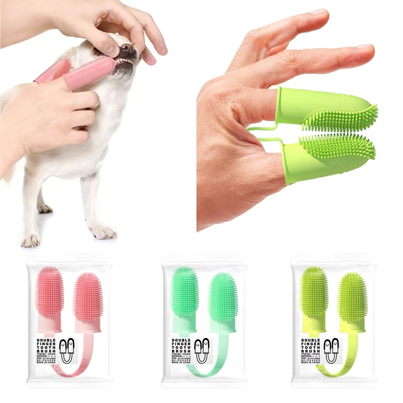 Super Soft Two Fingers Toothbrush for Cat,Dog | Pet Teeth Clean Bad Breath Care TPR Tooth Brush Clean Tool | Puppy Toothbrush