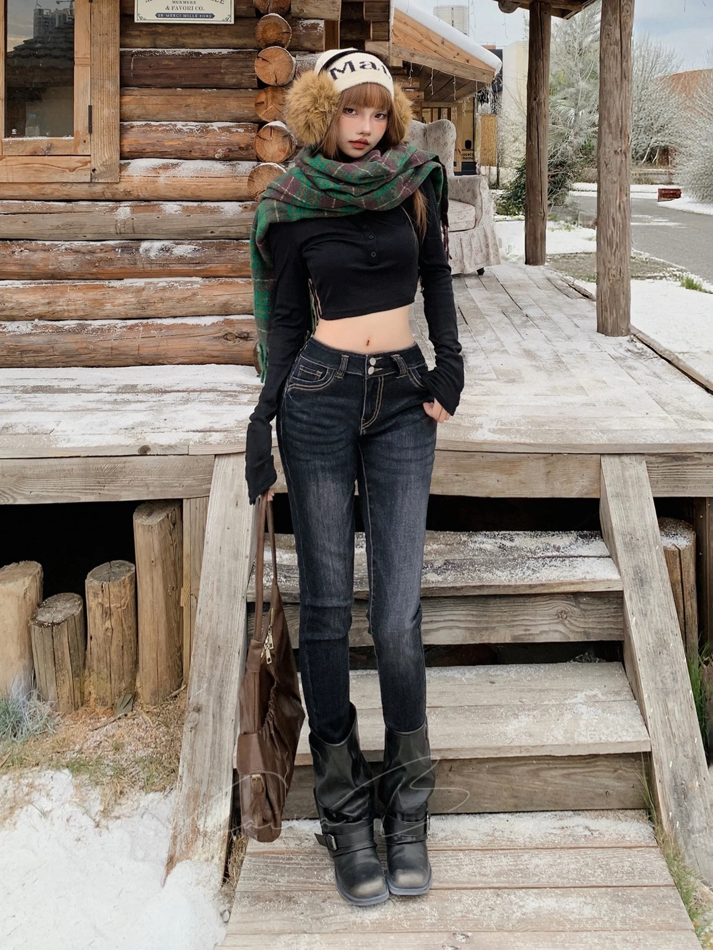

Retro Waed Bla Elastic Denim Jeans Women's Street Sle Slimming Versatile High Waist Cotton Stretch Bootcut Pants