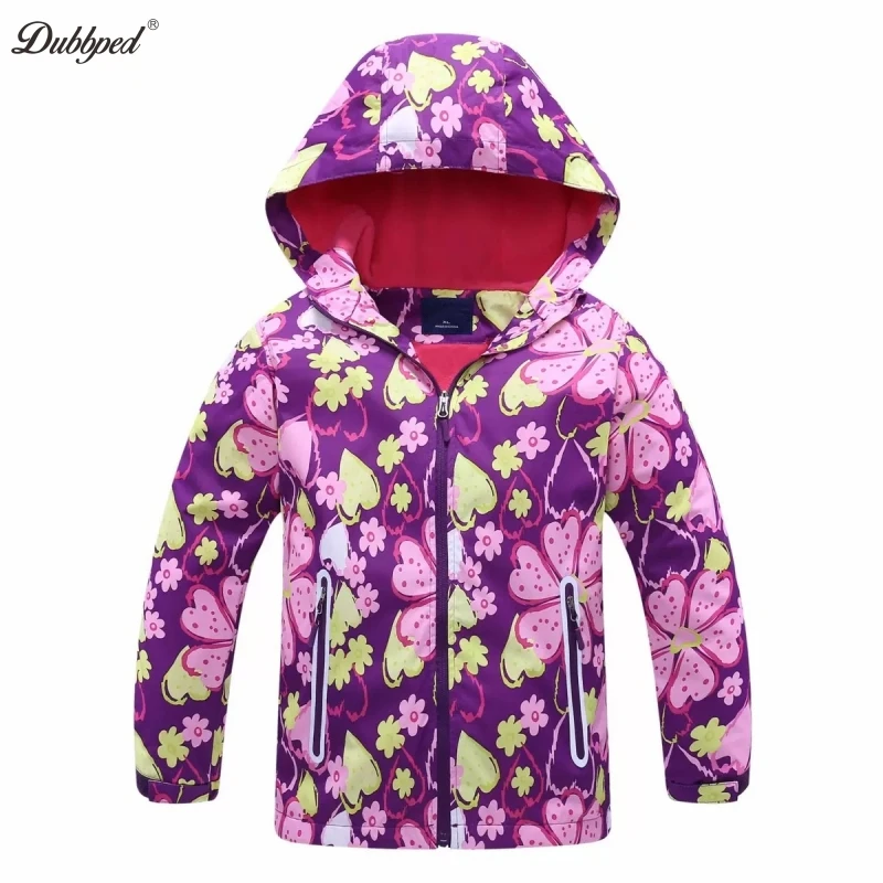 Dubbped New Fashion Spring  Autumn Jackets Rian Girls Coat Waterproof Windproof Windbreaker  Hooded Kids Clothes 3-12Y