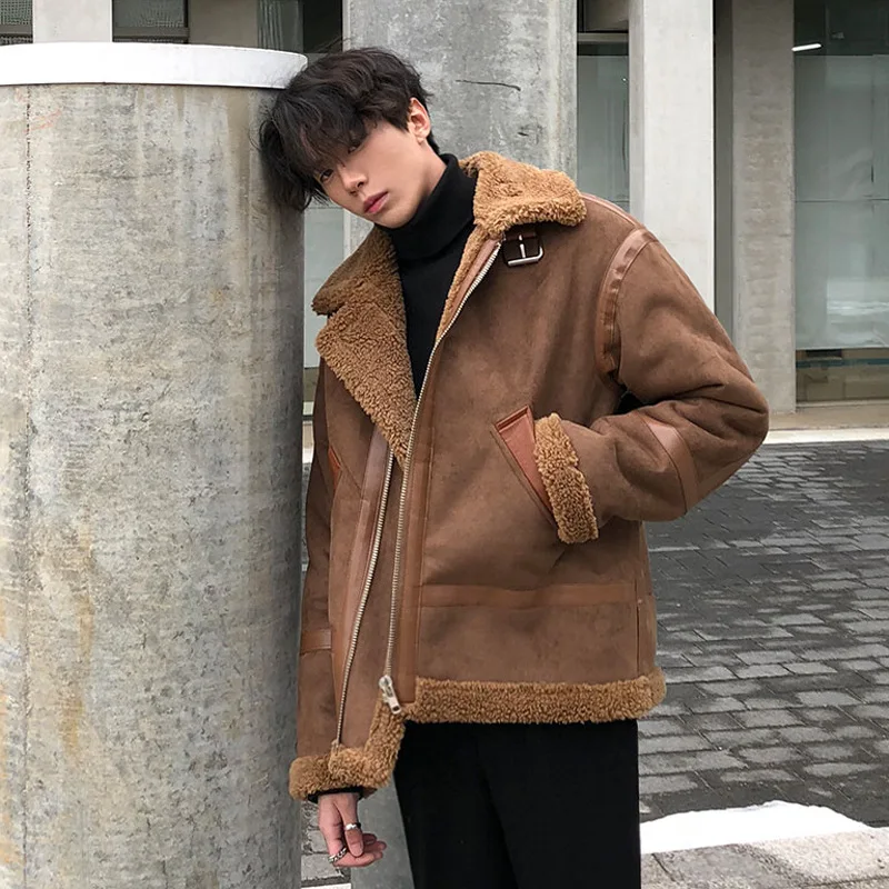 Winter Trend Cotton Jacket, Lamb Cashmere Jacket, Plush Jacket, Suede Men's Korean Handsome Motorcycle Jacket