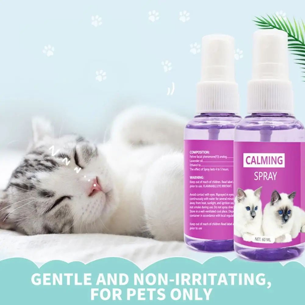 60ml calming spray Feline anti stress pheromone emotional soothing spray Health Cleaning Supplies for Cats Anti-Stress Spra E0M5