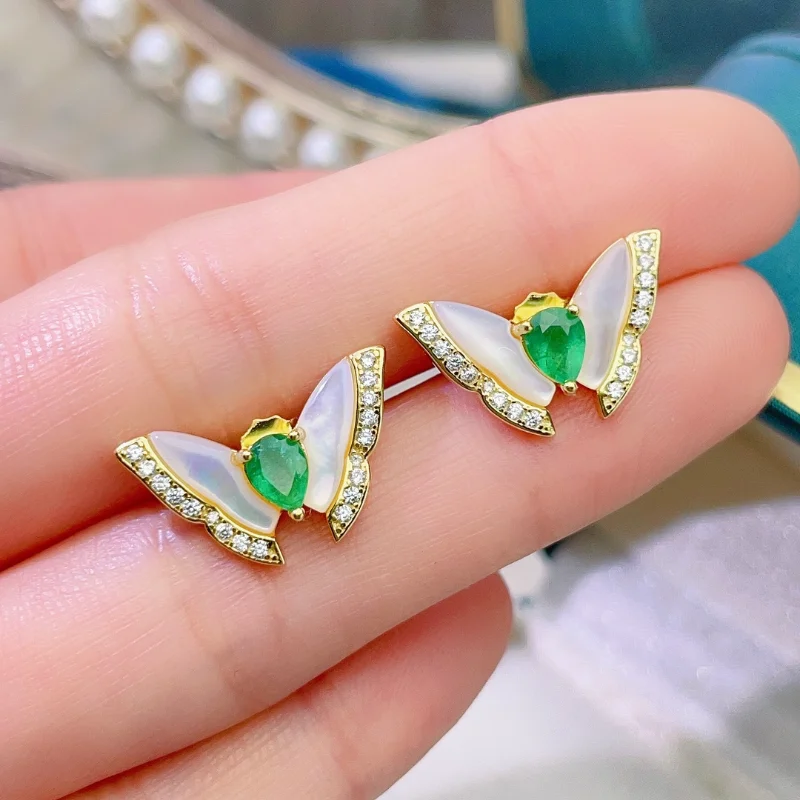

Sterling Silver Natural Emerald 4x5mm Earrings Fashion Jewelry Wedding Earrings for Couples Luxury Party Jewelry