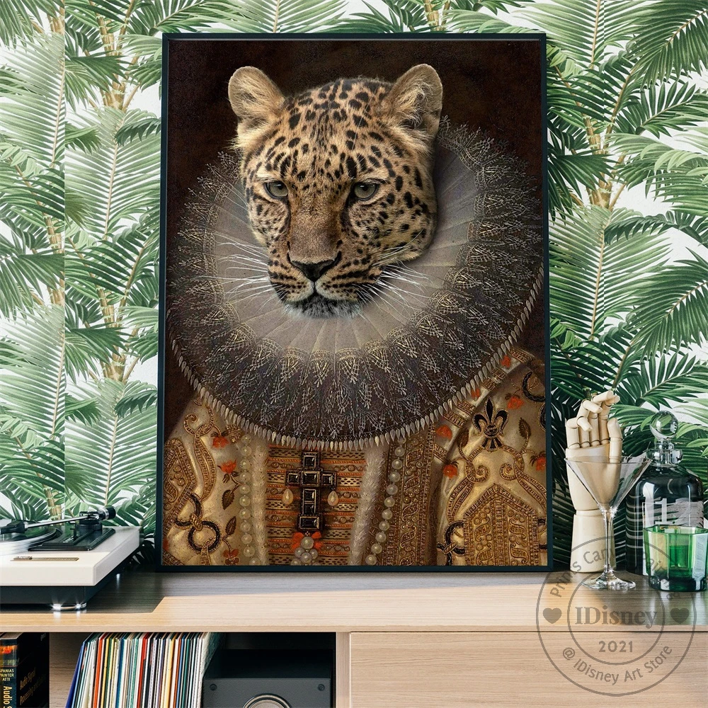 

Renaissance Animal Canvas Painting Altered Art Leopard Print Victorian Animal Portrait Wall Art Posters Room Home Decoration