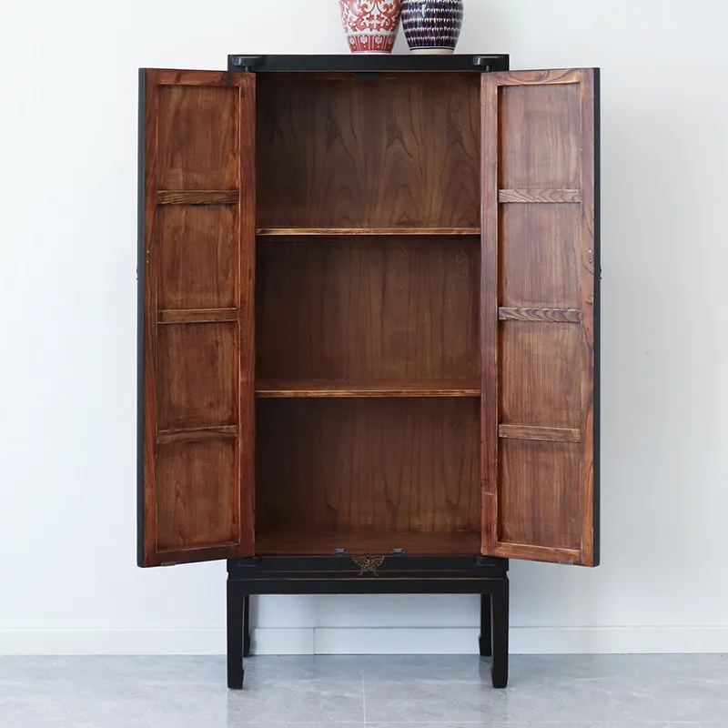 A Black lacquer painted butterfly wardrobe solid wood bookcase lacquer painted decorative storage cabinet