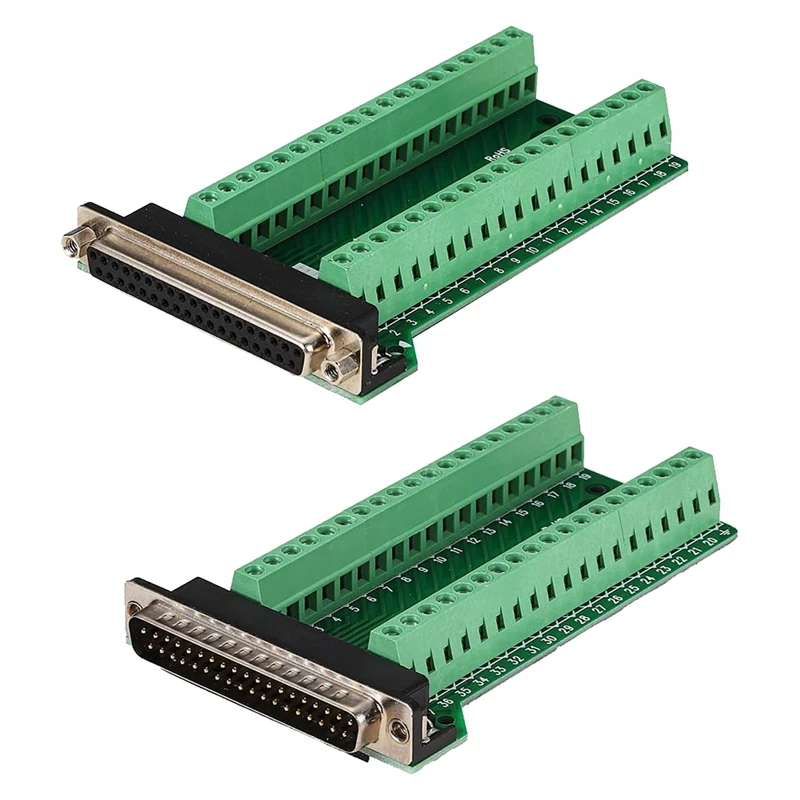 2Pcs DB37 Male Female Breakout Board Connector, RS232 D-SUB Serial 37 Pin Port Terminal Solderfree Adapter