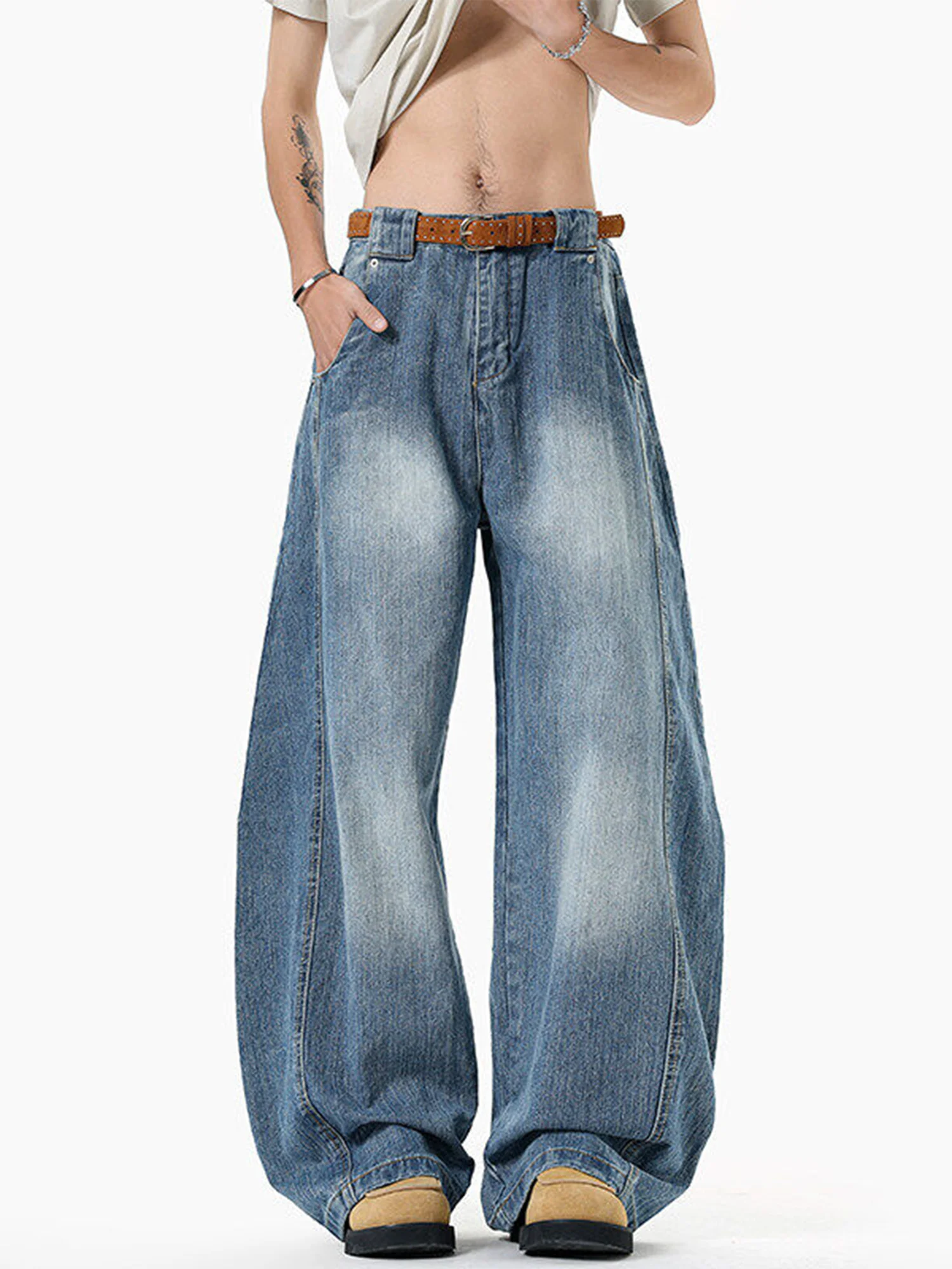 

Мужские джинсы American Sle Cleanfit Cowboy: летние, винтажные, рваные, деконструированные, свободные, широкие брюки прямого кроя