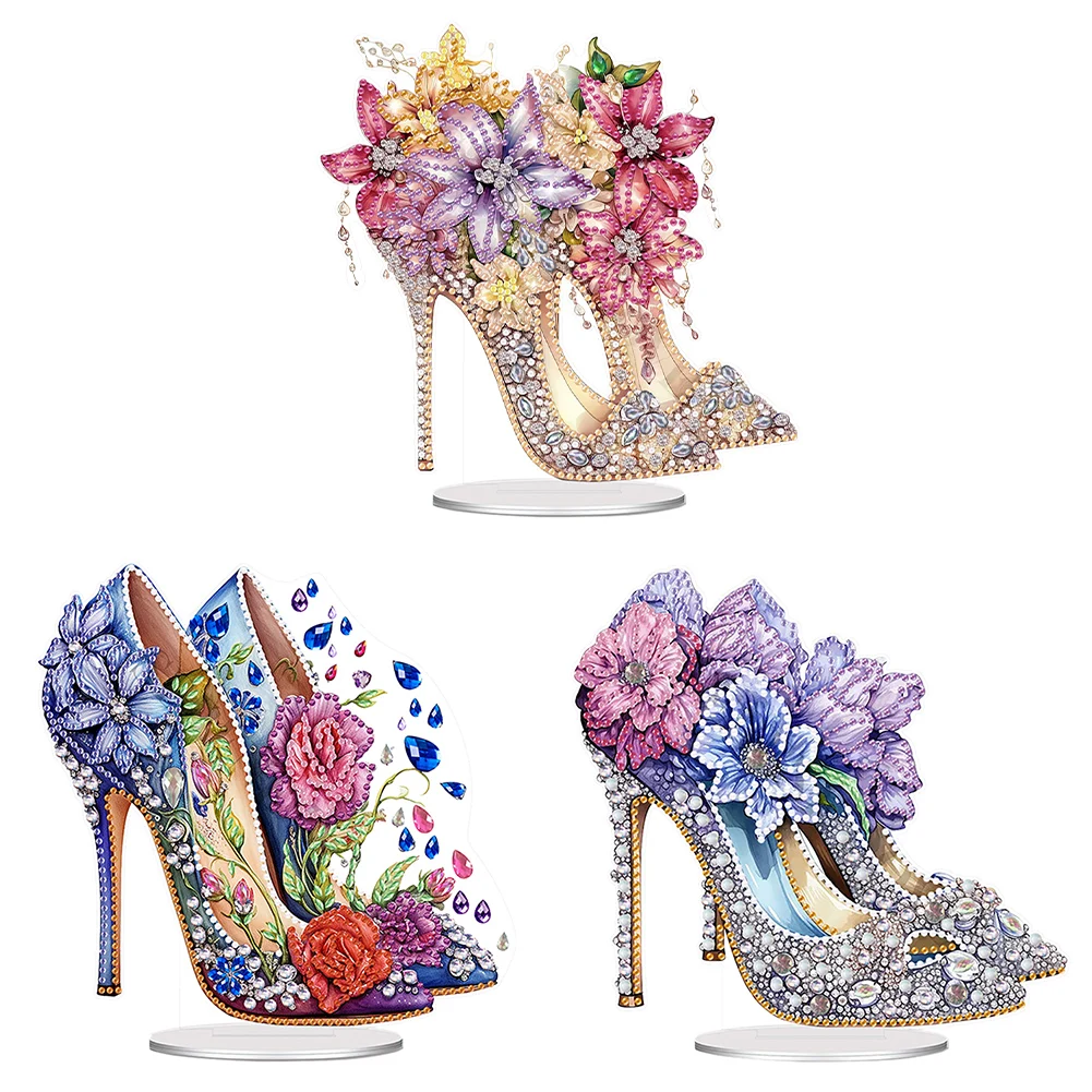 

2D Flat High Heels DIY Diamond Painting Desktop Ornaments Kit 5D DIY Diamond Art Tabletop Decorations Bedroom Table Decoration