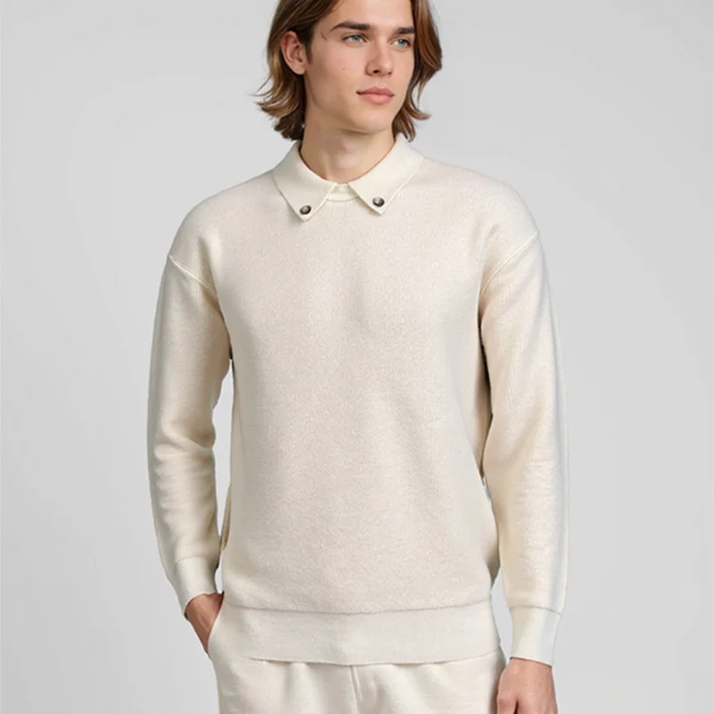 Nueva moda, suéter con cuello tipo Polo para hombre, Otoño Invierno 2021, jersey cálido a la moda, ropa de punto de manga larga, jersey de punto grueso