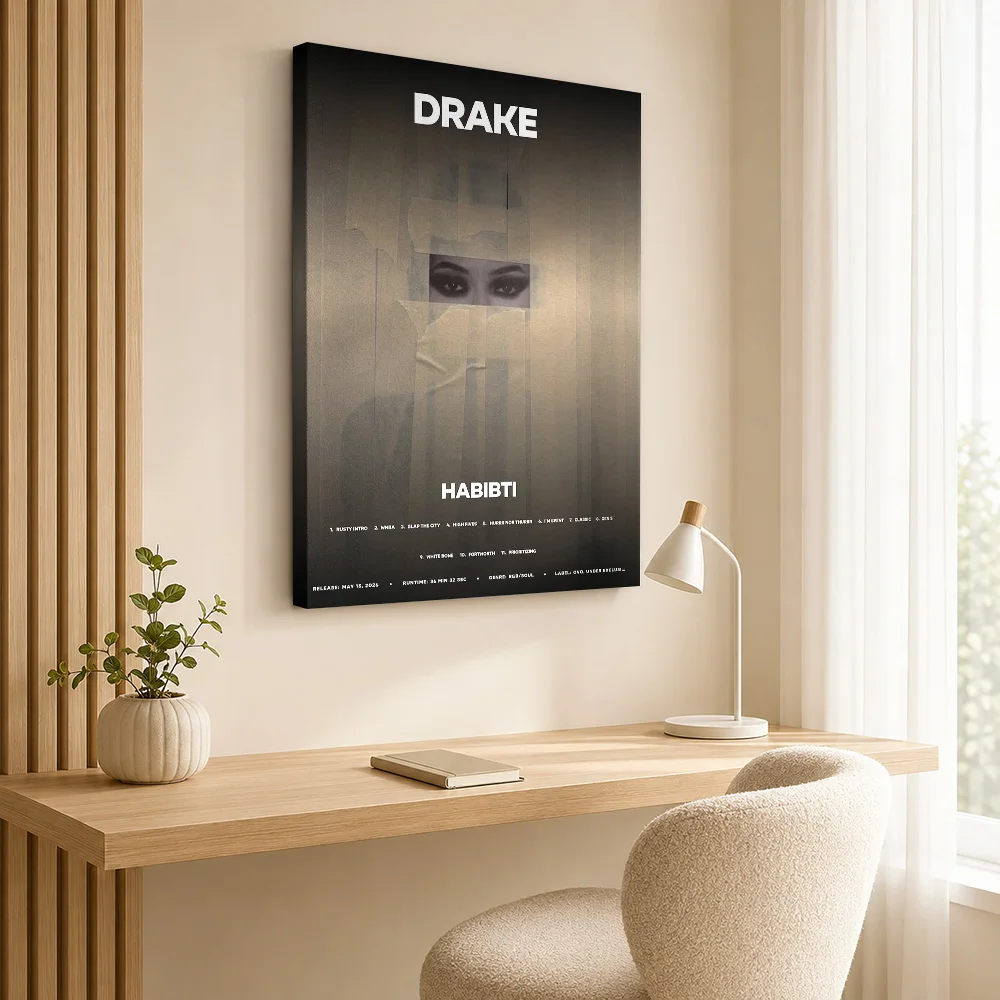Drake Habibti Veiled Eyes Canvas Print Customized Photo Muted Beige Album Cover Wall Art For Recording Studio Hip Hop Fan Gift
