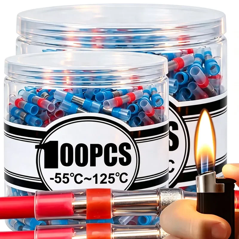 Wire Splice Kit Heat Shrink Electrical Butt Connectors Terminals Solderless Waterproof Insulated for Car Audio Automotive Repair