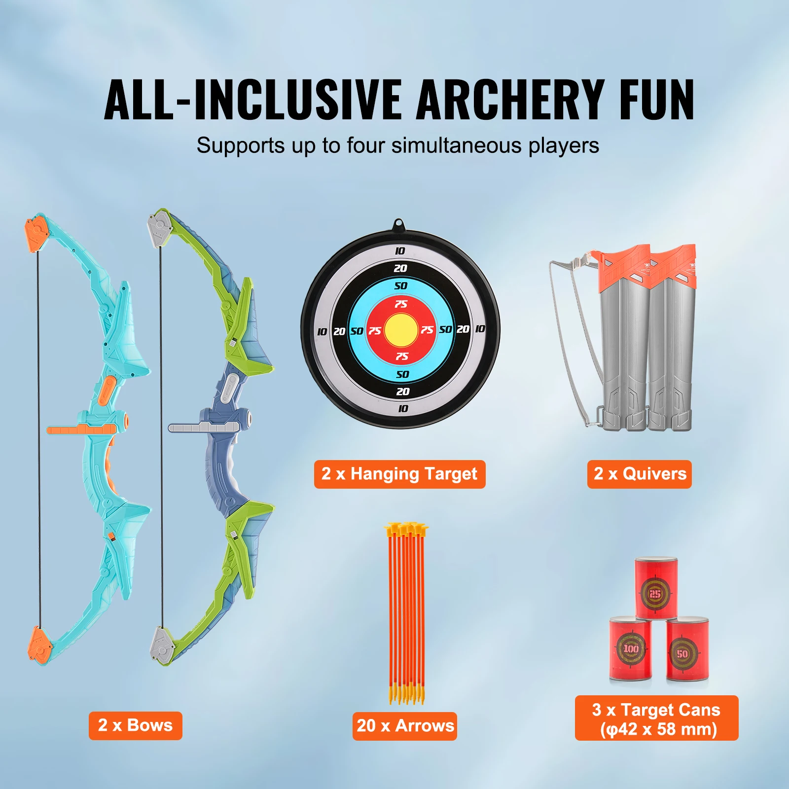 SucceBuy Juego de arco y flecha para niños, juego de juguetes de tiro con arco con luz LED, flechas con ventosa de 10/20, objetivo y cantidad para niños de 4 a 12 años