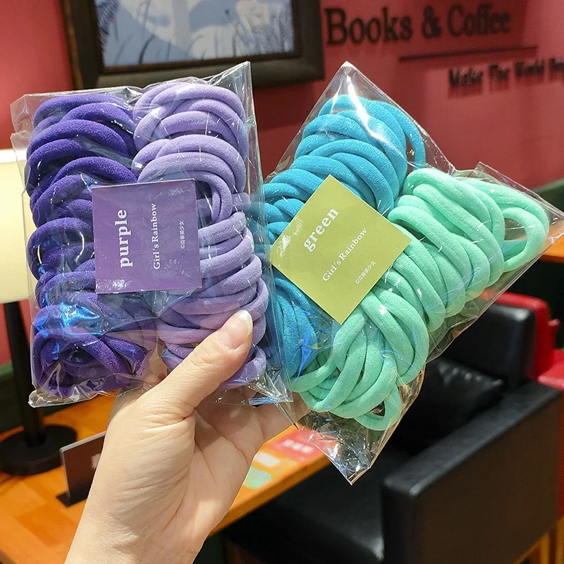 50 Piece Set Of Dual Color Four Season High Elastic Seamless Hair Rope Simple and Durable Fashionable Leather Band Soft Knitt image 5