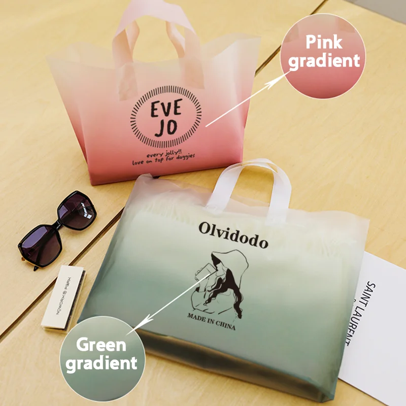 50pcs Gradient Frosted Plastic Bags with Handles Gift Bags Small Business Shopping Bags Customizable with Your Own Logo