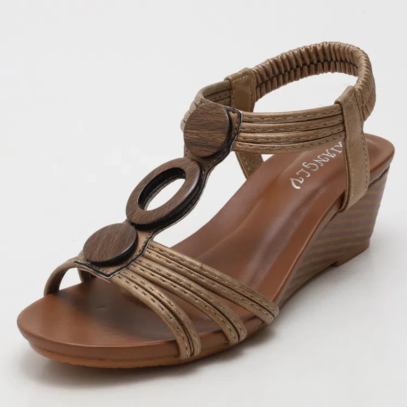 Cunhas plataforma antiderrapante casual de PU para mulheres, elástico macio, salto alto, sapatos de festa, luxo, 5cm, verão, 2022, sandálias boémia