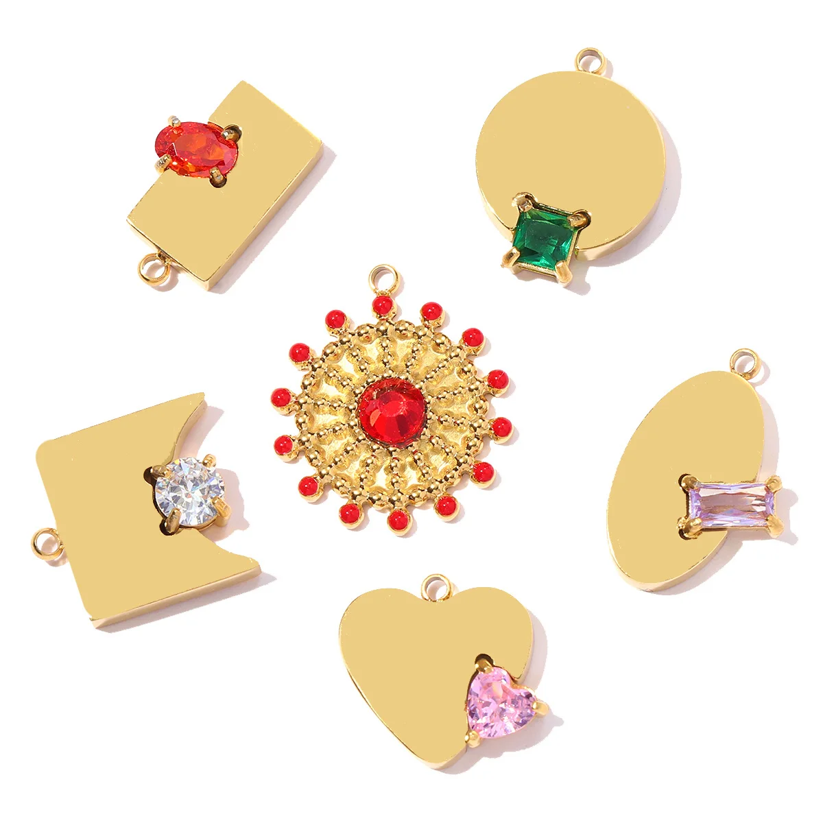 3Pcs/Lot Stainless Steel Geometric Charms Zircon Pendants For DIY Making Necklace Jewelry Accessories Wholesale - Detail 1