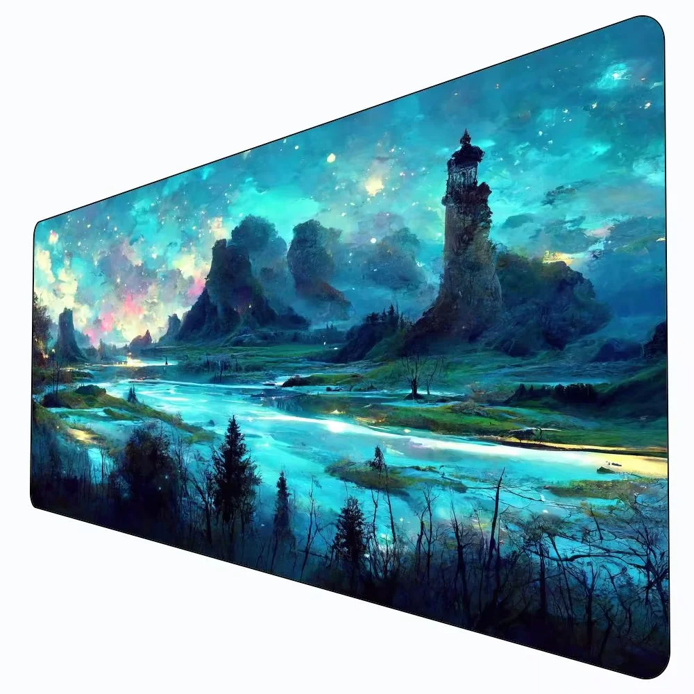 

Фэнтезийный пейзажный ковер, коврик для мыши большого размера, 900x400 мм, игровой настольный коврик, аксессуары, подходит для игровых офисов, противоскользящий