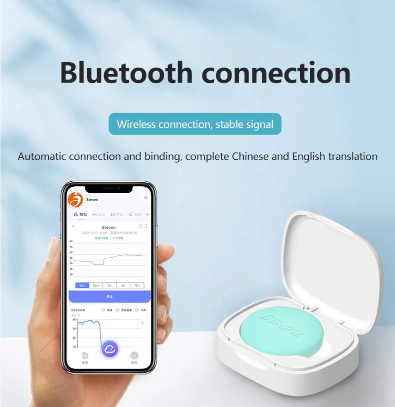 

Wearable Wireless Electronic Thermometer Bluetooth Connectivity Real-time Detection Shared Data