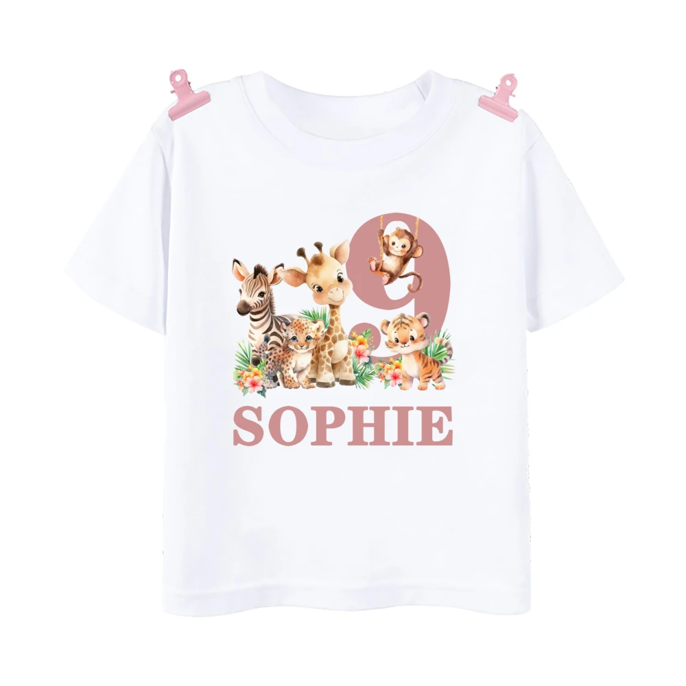 Personalized Birthday Shirt 1-9 Year Shirt Wild Tee Girls Wild Jungle Theme Party T-shirt Animal with Name Outfit Kids Tops Gift