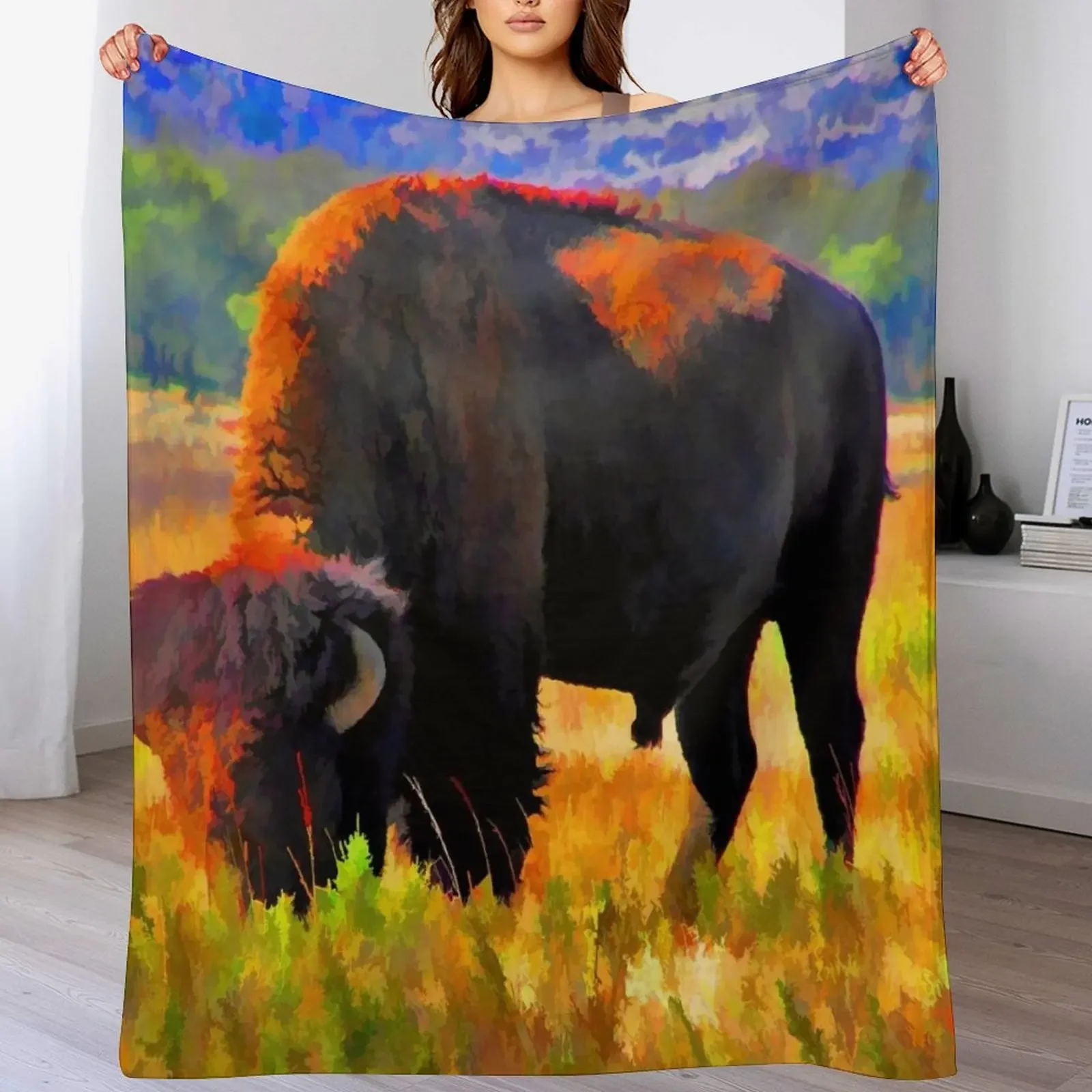 

Plains Bison Throw Blanket Flannel Winter beds Bed linens Cute Blankets