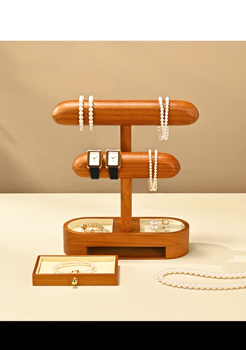 Oirlv Massivholz-Schmuckständer mit Schublade, mehrschichtiger Uhren- und Armband-Organizer, Schmuckvitrine für Boutiquen. – Detail 9