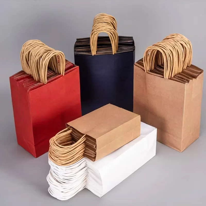 20 Stück anpassbare Logo-Kraftpapiertüten mit Griffen, Geschenkverpackungsbeutel für Geschäft, Kleidung, Hochzeit, Weihnachten, Lieferungen, Handtaschen – Detail 5