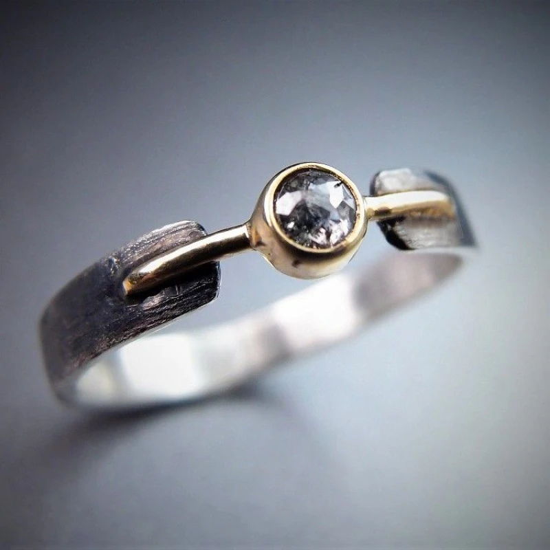 Artistic Two-tone Bezel-set Synthetic Gemstone Ring Copper Material Women Ring For Commute And Date