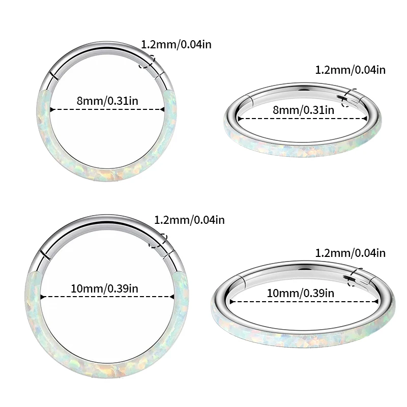 New Steel  Septum Piercing Nose Ring 8-10mm Opal Hinged Segment Clicker Ear Cartilage Earrings Helix Lip Piercing Body Jewelry