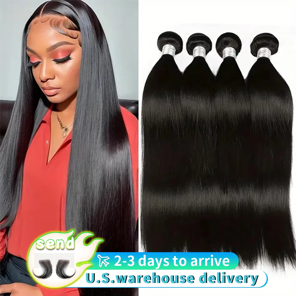 

Brazilian 30 Inch Raw Virgin Unprocessed 100% Human Hair 12A Extensions Bone Straight 2 3 4 Bundles Deal Double Weft For Women