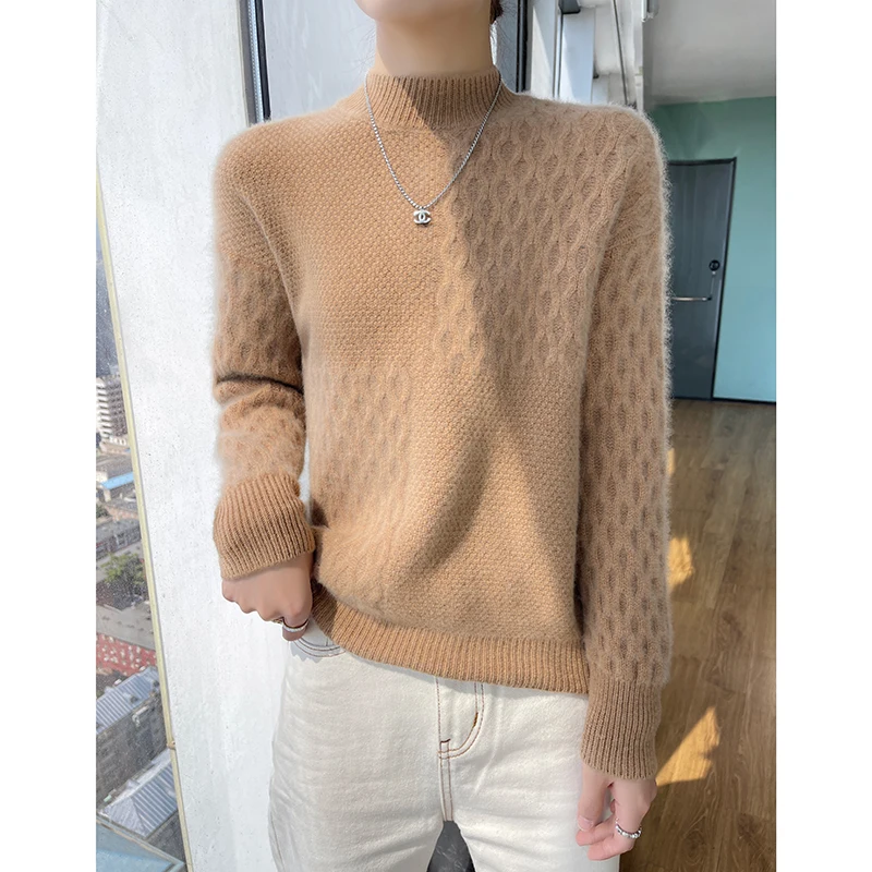 2023 New 100%Wool Winter Thickening Tops Pullovers Fashion Womens Long Sleeve Keep Warm Knitting Ladies Sweater