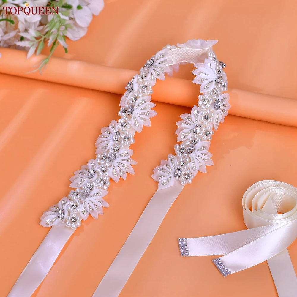 TOPQUEEN Boheemse Stijl Bruiloft Riem Bruids Decoratie Riem Strass Imitatie Parel Bloem Applique Dames Jurk Riem S232