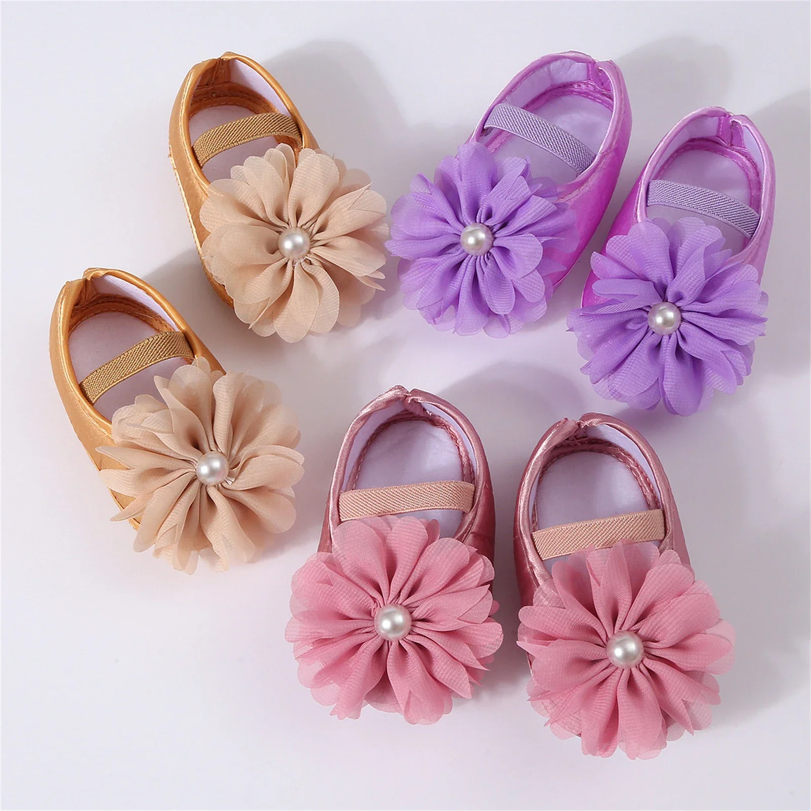 SUNSIOM 0-12 Months Baby Girl Mary Jane Shoes Bead Flower Non-Slip First Walking Shoes with Flower Headband for Spring Fall