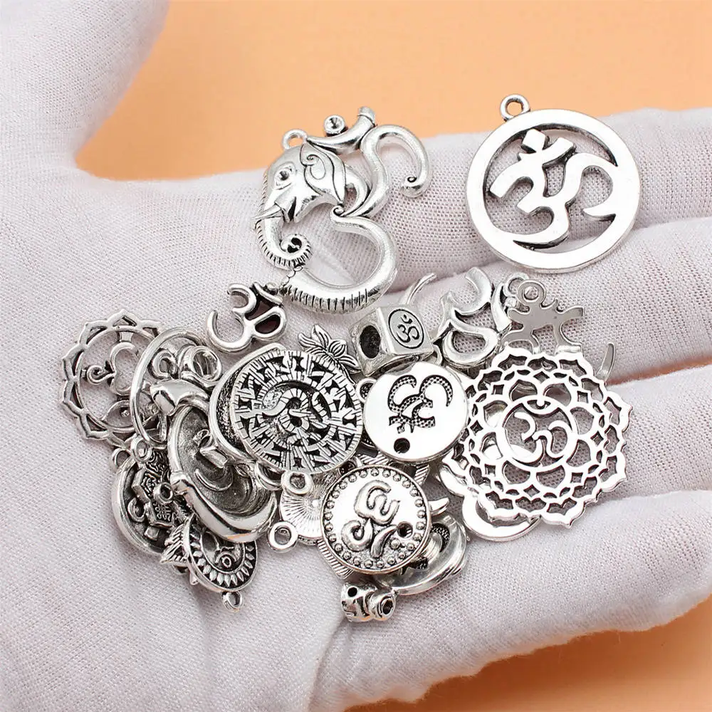 Jewelry And Accessories Antique Silver Color OM Yoga Symbol Charms Collection  Crafts Phone Pendant 31pcs