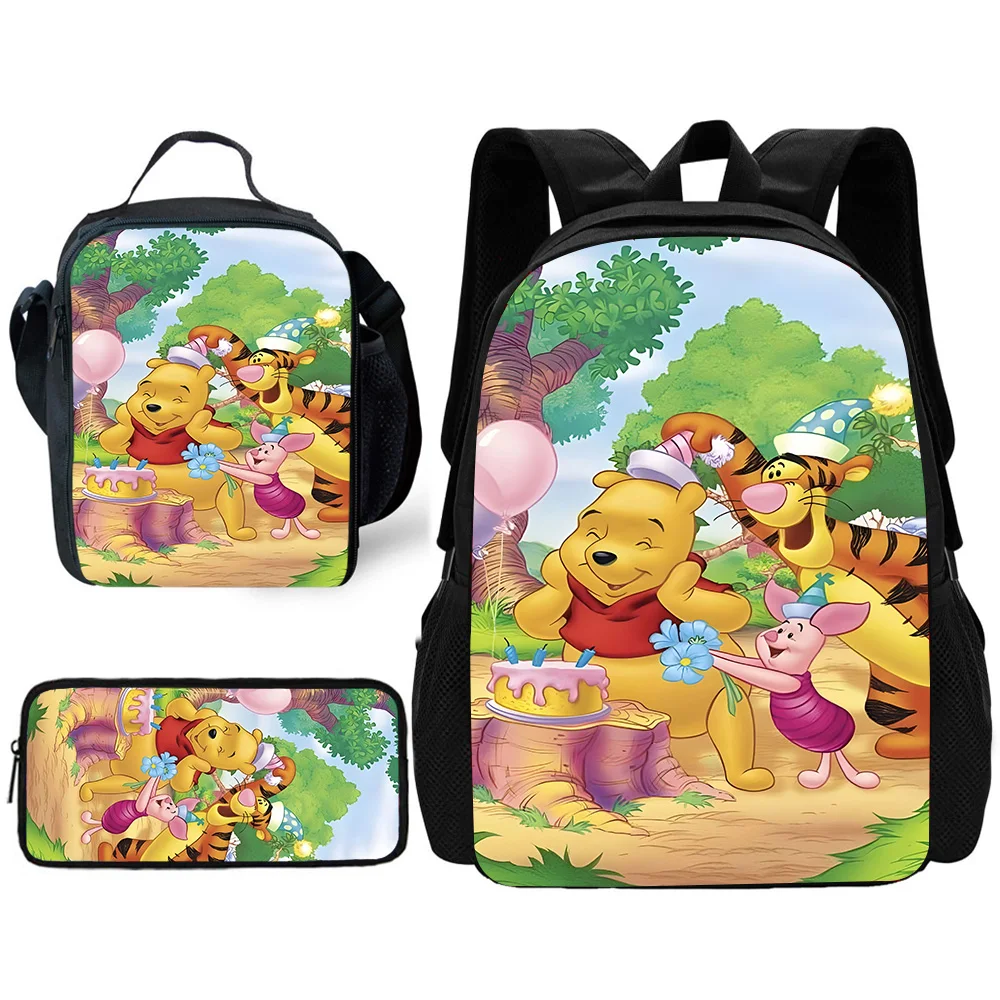 Winnie the Pooh Mochila com Lunch Bags, Sacos de lápis, Mochilas escolares fofas para crianças, Mochilas escolares para meninos e meninas, Melhor presente