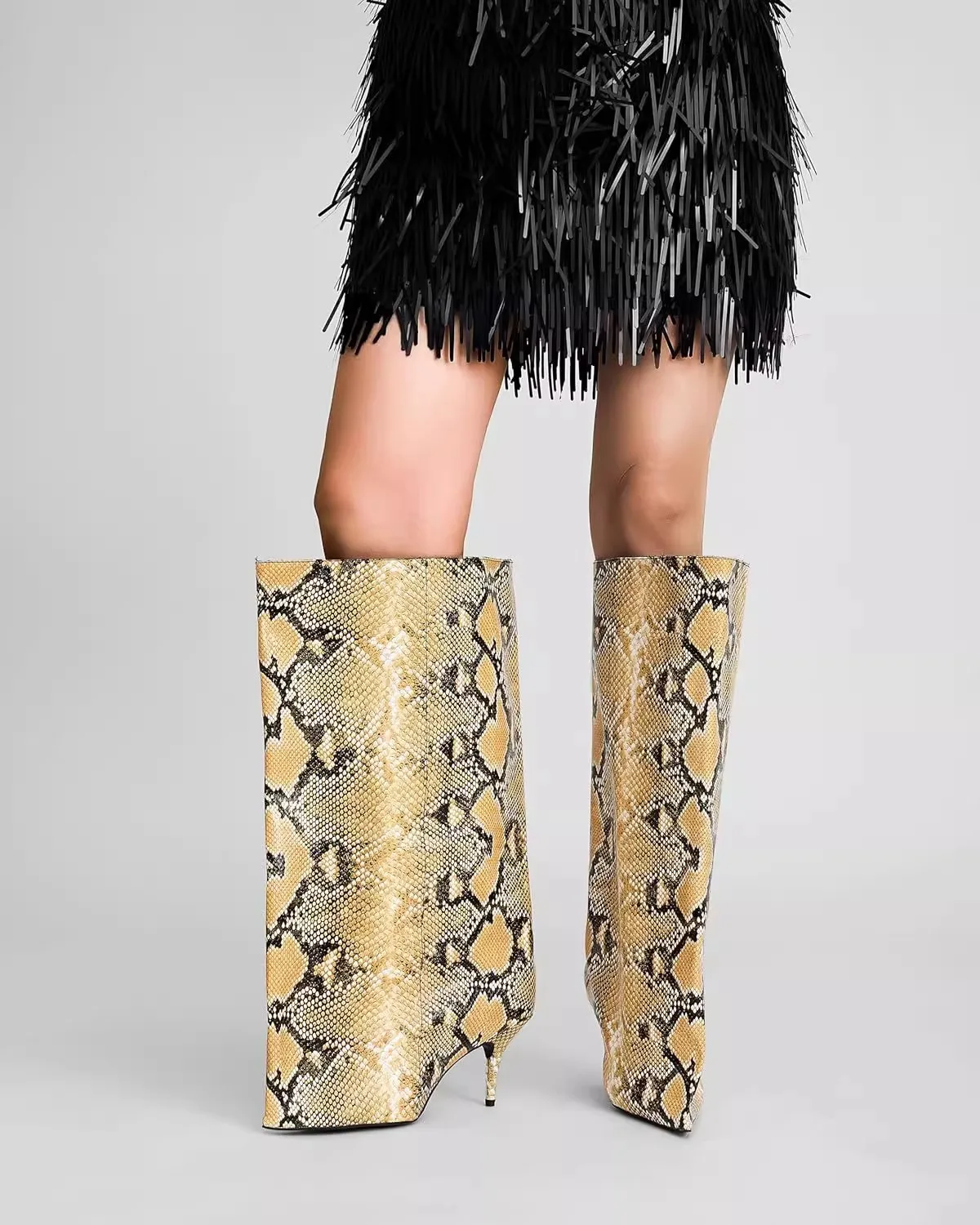 2026 الجلود حذاء برقبة للركبة النساء أنيقة مدبب تو الأسود خنجر عالية الكعب أحذية السيدات الشتاء حجم كبير 43 الأحذية المؤنث #5