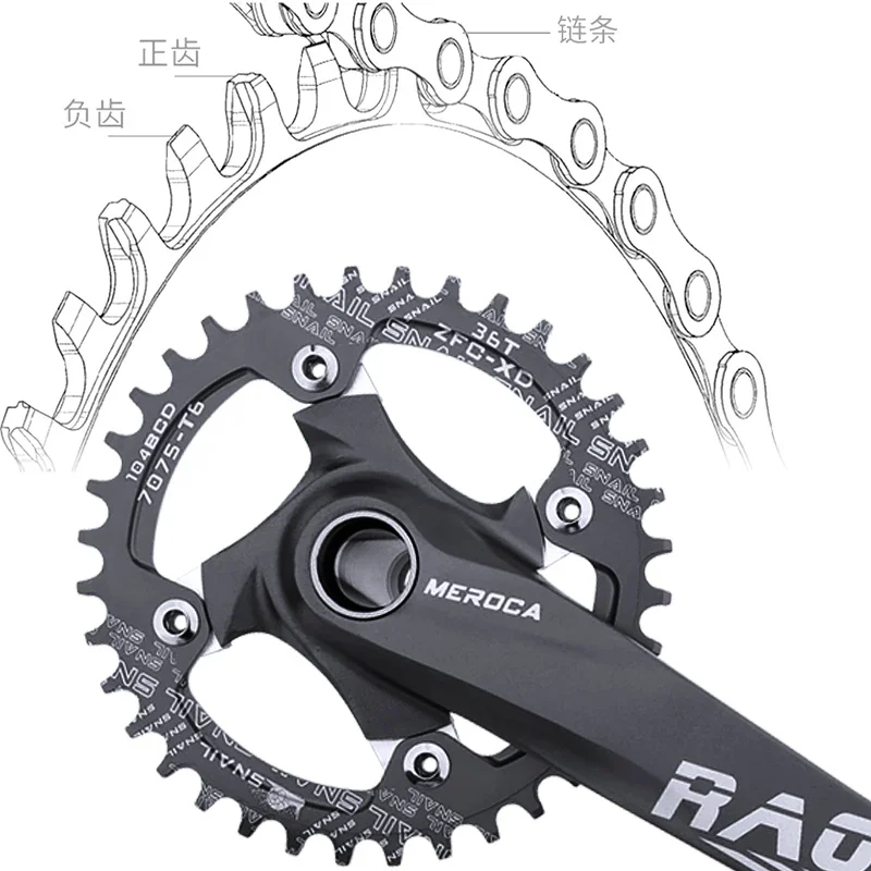 MEROCA Bicycle Crankset 170mm Forging Crank Narrow Wide teeth 104BCD Chainring 32/34/36/38T Chain Wheel For MTB bike crankset